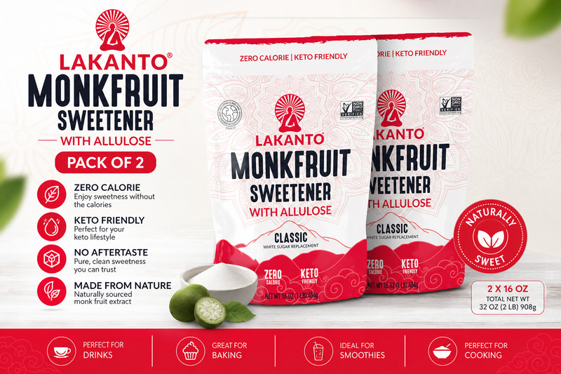 Lakanto Classic Monk Fruit Sweetener with Allulose, 1 lb, 2 Count