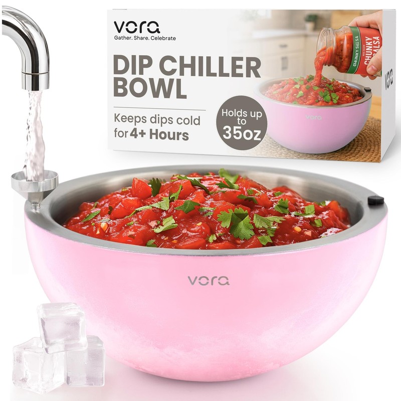 1 PCS 35oz Dip Chiller Bowl Pink Stainless Steel Chilled Serving Cold