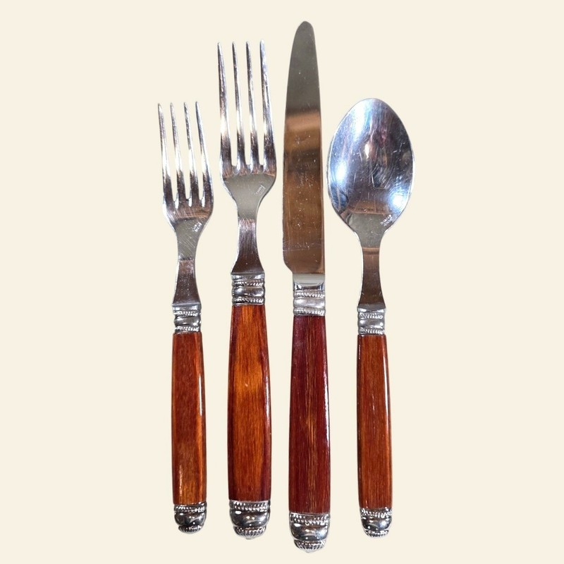 Scof France Recamier Rio Flatware Set 44pc Stainless Steel Wood Handle MCM VTG