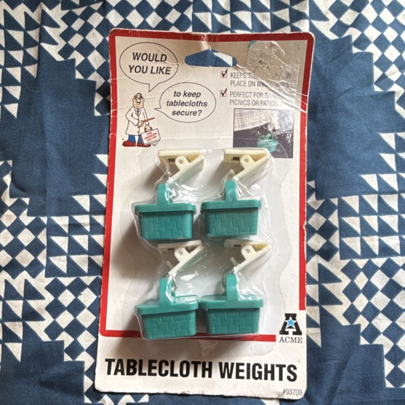 ACME Tablecloth Weights Set of 4 Green White Plastic Basket Weave Reusable