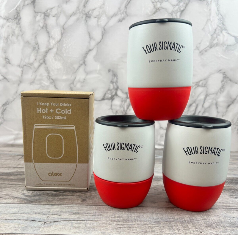 3X Four Sigmatic ALEX Insulated Travel Mug 12oz Hot/Cold Tumbler Spill-Proof Lid