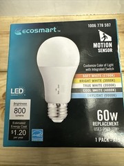 Ecosmart Dimmable Motion Sensor LED Light Bulb A19 60W 120V 1006778597