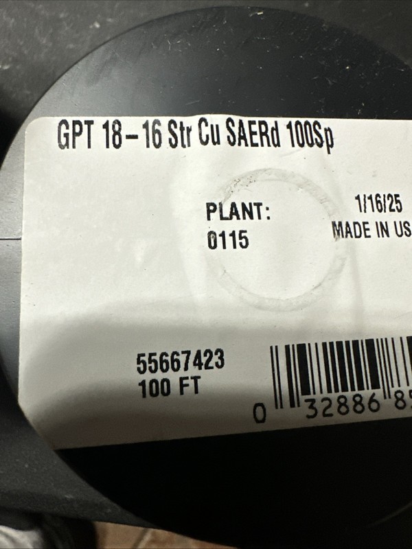 South Wire Spool GPT 18-16 Str Cu SAERD 100sp 100ft NEW Electrical