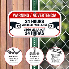 Warning / Advertencia; 24 Hours Video Surveillance, Video Vigilancia 24 Horas,