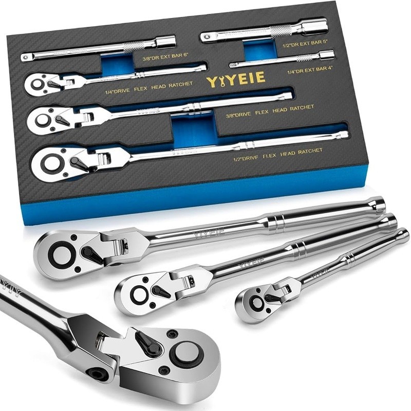 Versatile Flex Head Ratchet Set 72-Tooth Adjustable Wrench Tight Spaces New