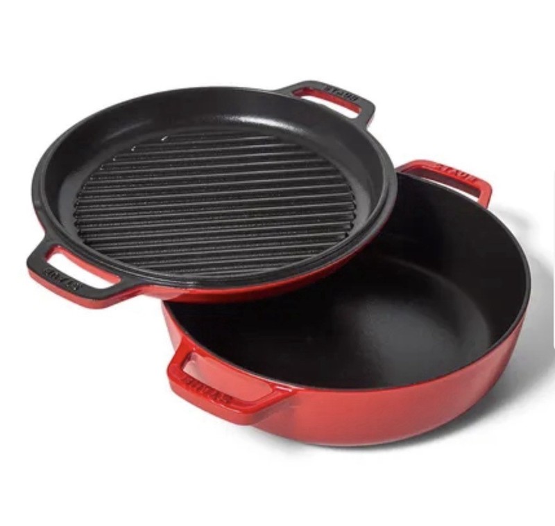 Staub Cast Iron Braiser And Grill, 10in, 3.5qt, Cerise