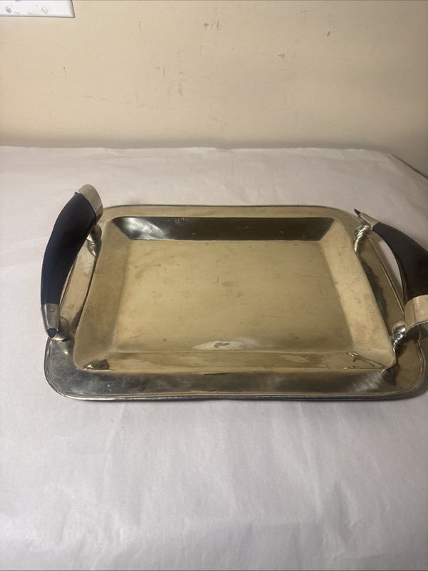 Rectangular Nickel Silver Tray With Horn Handles