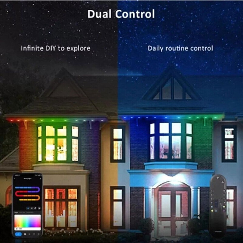 APP & Voice Control Smart Outdoor LED Strip Lights 20M RGBIC Permanent for Party gallery