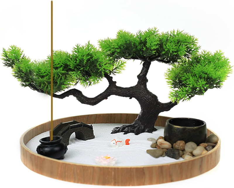 Japanese Zen Garden for Desk - Zen Garden Sand Kit, Artificial Bonsai Tree, Rake gallery