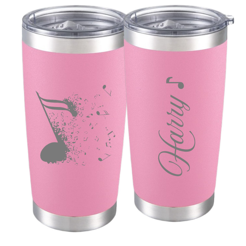Girly Music Note Tumbler – Personalized 20oz Pink Musician Gift Mug for Her