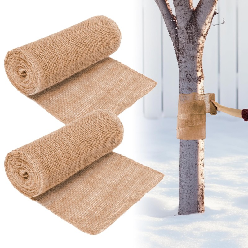 2 Rolls Burlap Tree Protector Wraps 7.8″ X 118″ Winter Tree Trunk Guards