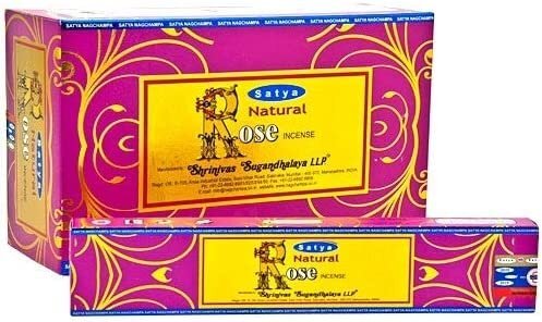 Satya Natural Rose Incense - 12 Pack Incense Sticks Boxes of 15g Each