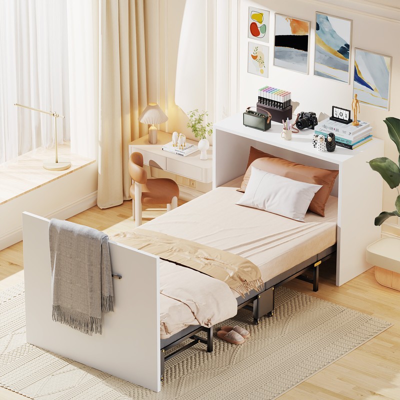 NAIZEA 2 in1 Murphy Bed with Mattress, Folded Cabinet Bed 75″ x 29″ 4 Folded Cot