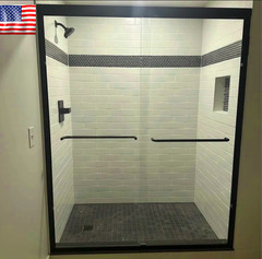 48 in W x 72 in H Black Glass Shower Door 6.0mm Thickness Sliding Bathroom Door