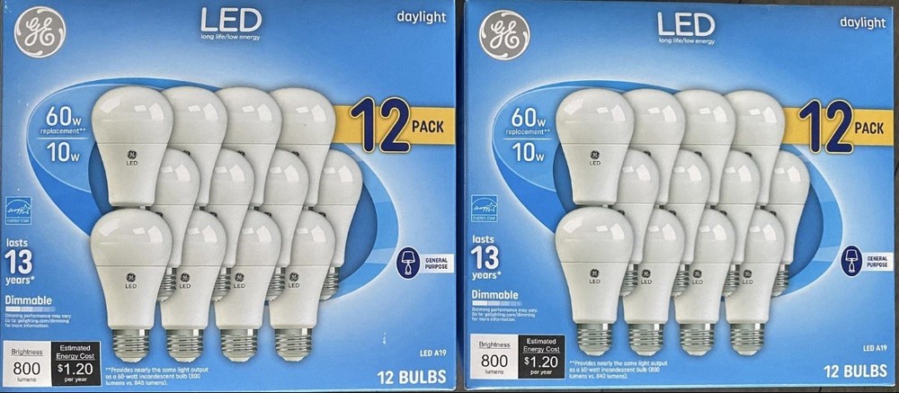 24 Bulbs GE Daylight Led Light 10W Replacement 60W General Purpose Dimmable A19