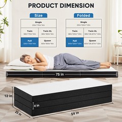 4″ Tri-fold Memory Foam Mattress, Foldable Portable Floor Bed,Washable Cover