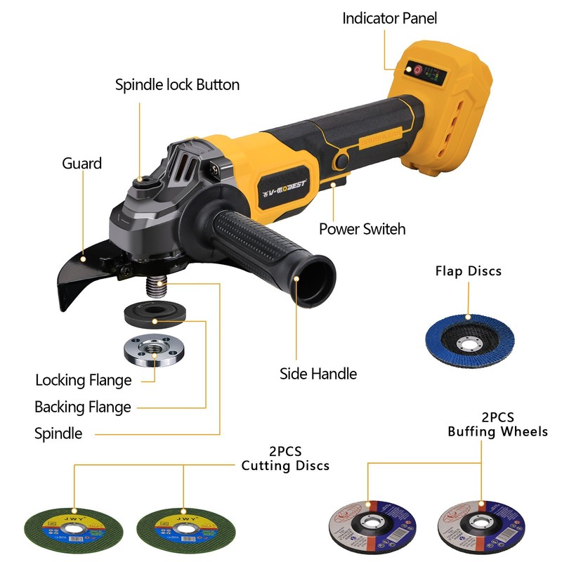 Cordless 4-1/2" to 5" Angle Grinder For Dewalt 20V Battery Brushless 11000RPM gallery
