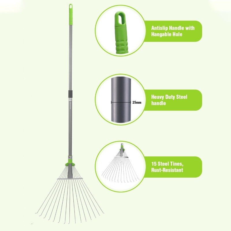 WORKPRO Adjustable Metal Garden Rake Collapsible & Telescopic Long Handle 32-63" gallery