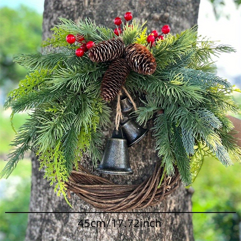 Large Christmas Wreath Pine Cones Bell Red Berry Rustic Holiday Wall Door Decor