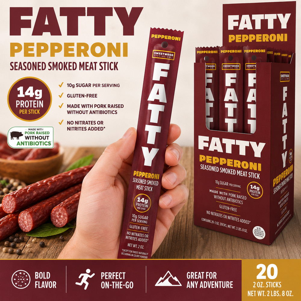 Sweetwood Fatty Pepperoni Smoked Meat Sticks 2oz Pack of 20 High Protein