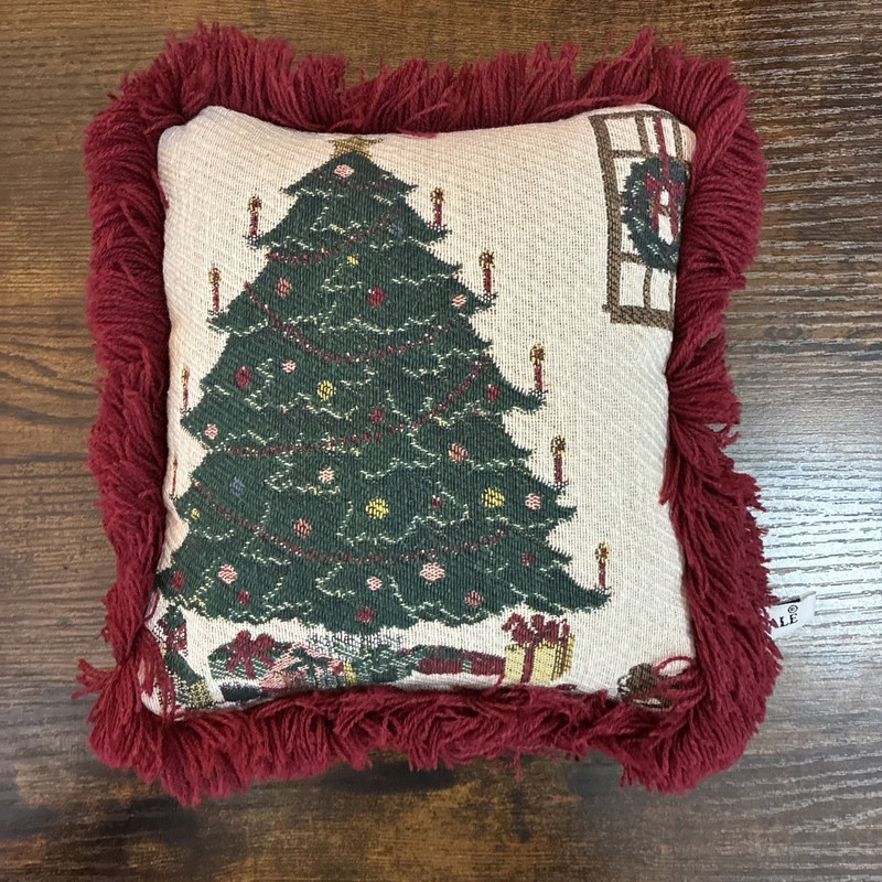 Vintage Riverdale Pillow Christmas Tree Holiday Tapestry Fringe Small 9in X 8in