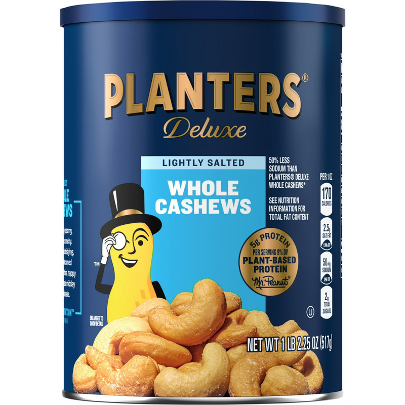 Planters Deluxe Lightly Salted Whole Cashews, 18.25 oz Canister Free Shipping