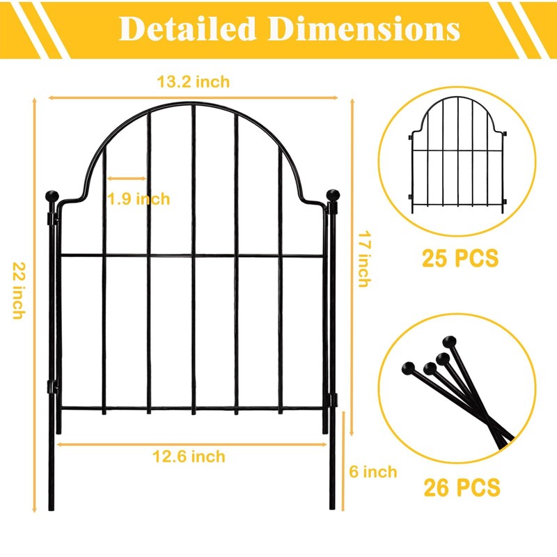 17in Arched Metal Garden Fence Border, No Dig, Rustproof, 25 Pack gallery