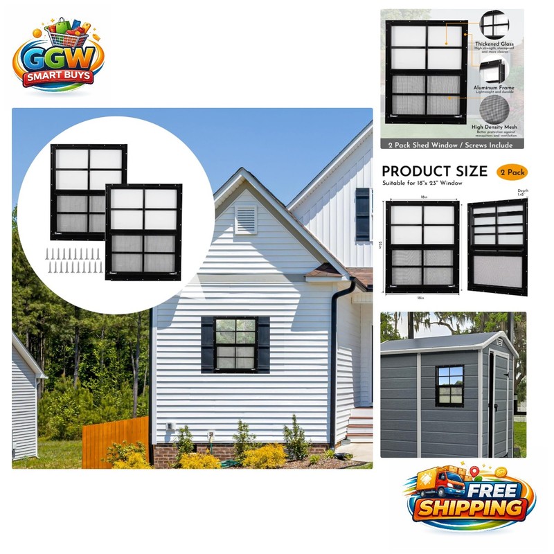 Lightweight and Durable 2 Pack Shed Windows with Mosquito Screens – 18» x 23»
