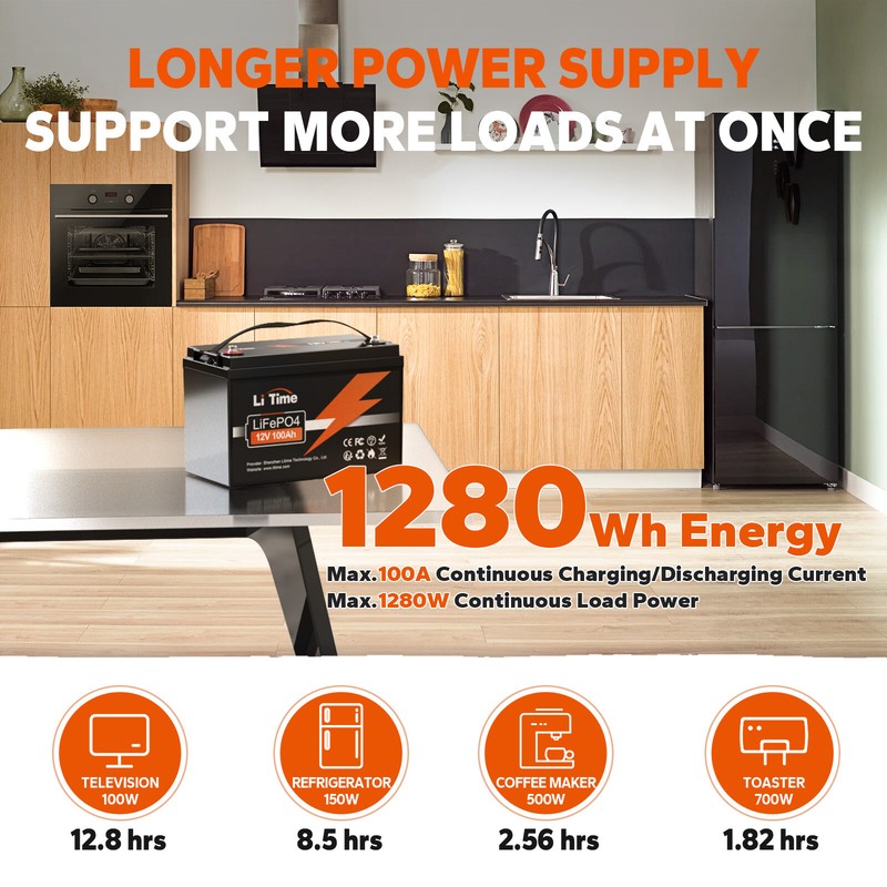 Litime 12V 100Ah LiFePO4 Lithium Battery 100A BMS 4000-15000 Cycles for RV Solar gallery
