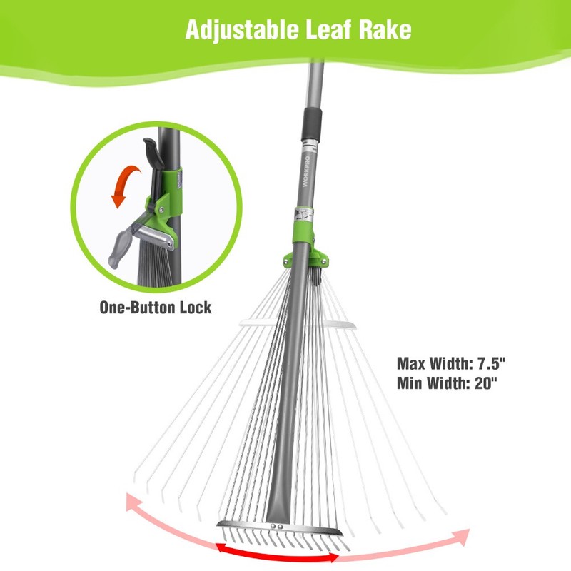 WORKPRO Adjustable Metal Garden Rake Collapsible & Telescopic Long Handle 32-63″