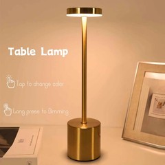 Metal Table Desk Lamp Cordless Touch Control Dimmable Night Light Rechargeable