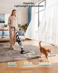 Powerful 600W Corded Stick Vacuum for Home & Pet Hair, 2-in-1 Handheld, 16ft Cor