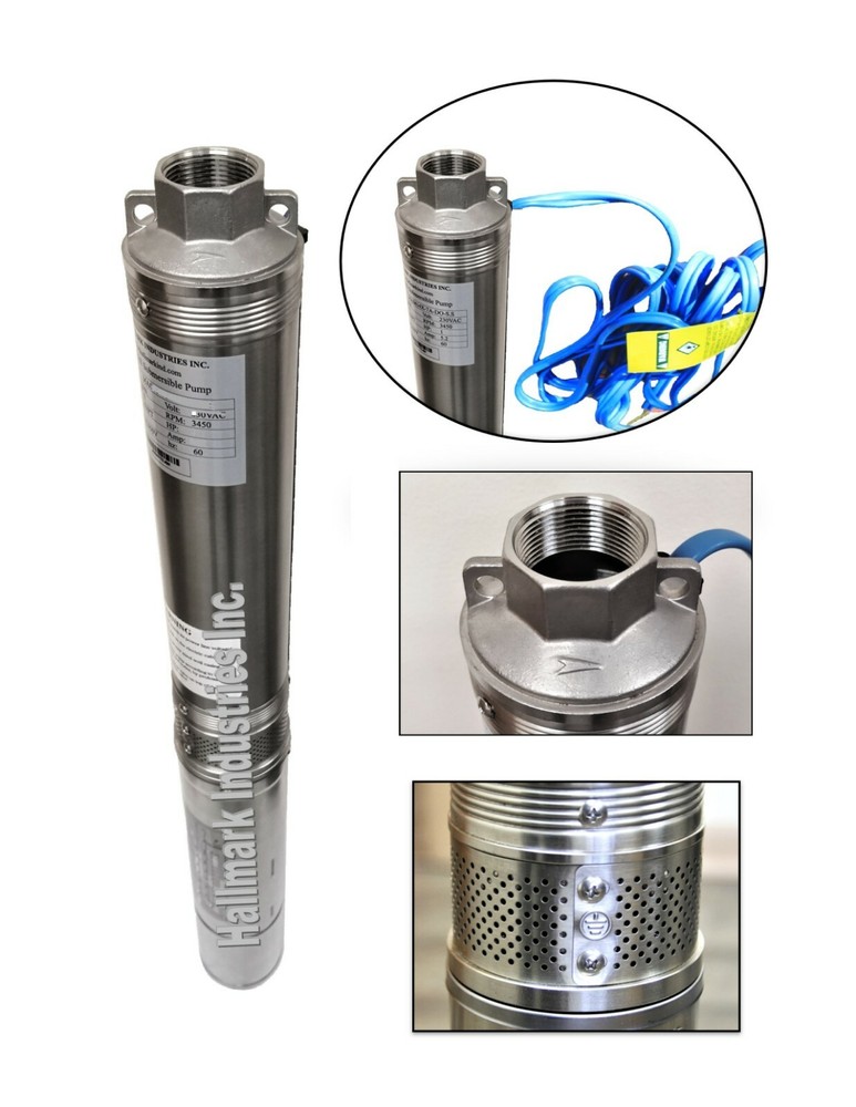 Deep Well Submersible Pump 3.8″, 2HP/230V 35GPM/400′ Head, Hallmark Industries