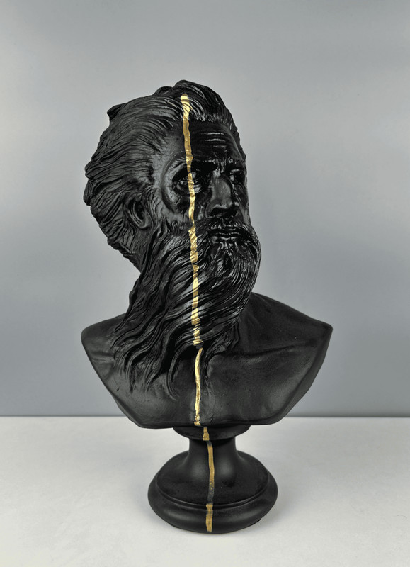 Poseidon Black Strip Bust Statue, 38 cm/15 in, Greek Mythology, Statue Decor