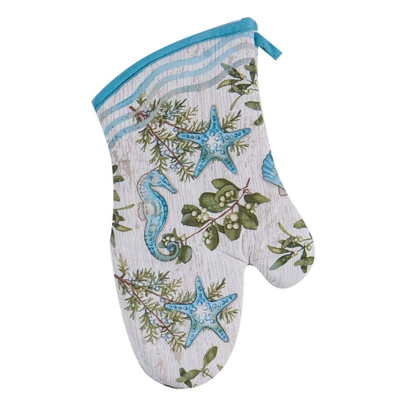 Blue Starfish Seahorse and Shells Design Cotton Oven Mitt – R3075