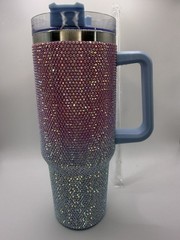 Pink/Teal Rhinestone Tumbler With Handle & Lid 40 Oz Insulated Stainless