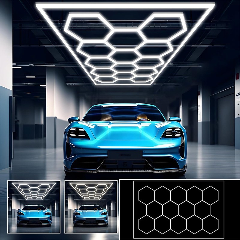 14 Hexagon LED Lighting Car Detail Garage Workshop Gym Honeycomb Lights 6500K