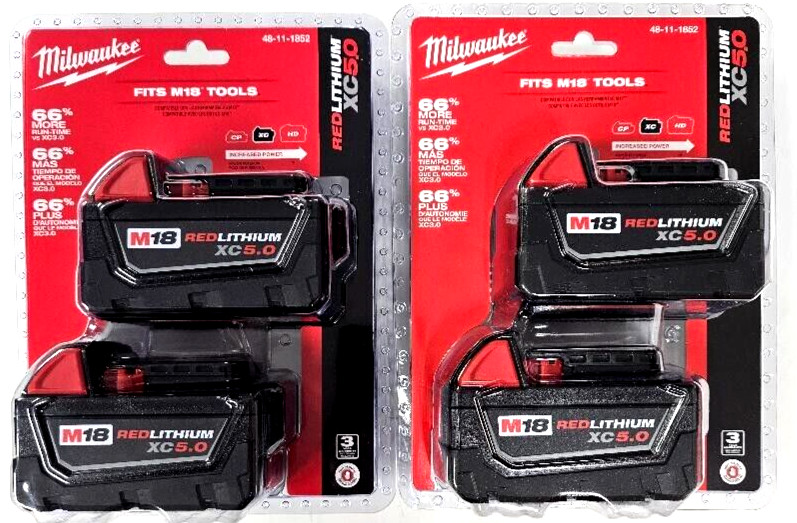 (4) NEW IN PACK Genuine Milwaukee M18 48-11-1850 5.0 AH Batteries 18V 48-11-1852