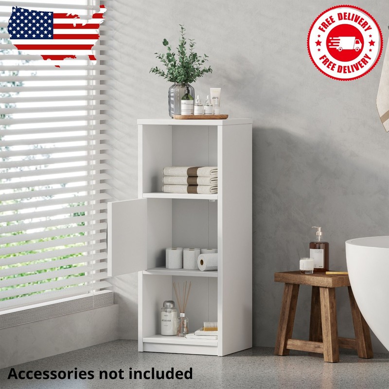 Ardent 3 Tier Storage Tower with Door and Open Shelves in White