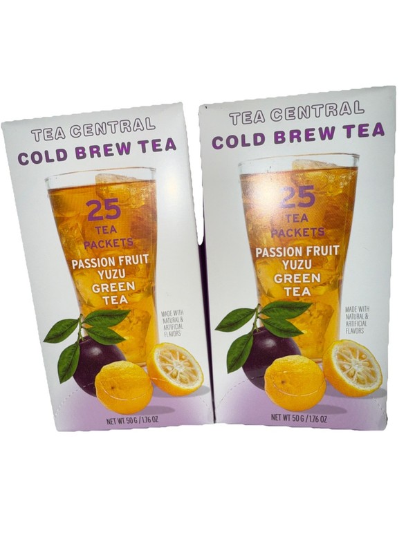 TEA CENTRAL COLD BREW PASSION FRUIT YUZU GREEN TEA 2 Boxes= 50 Bags BB:01 2028