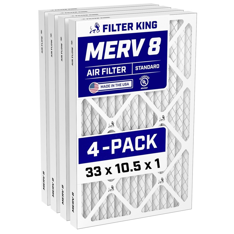 Filter King 33×10.5×1 Air Filter 4-PACK MERV 8 Actual Size 33 x 10.5 x .75″