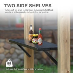 Aoodor BBQ 8×5 FT Wooden Grill Gazebo Outdoor w/ Sloping Hardtop, 2 Side Shelves