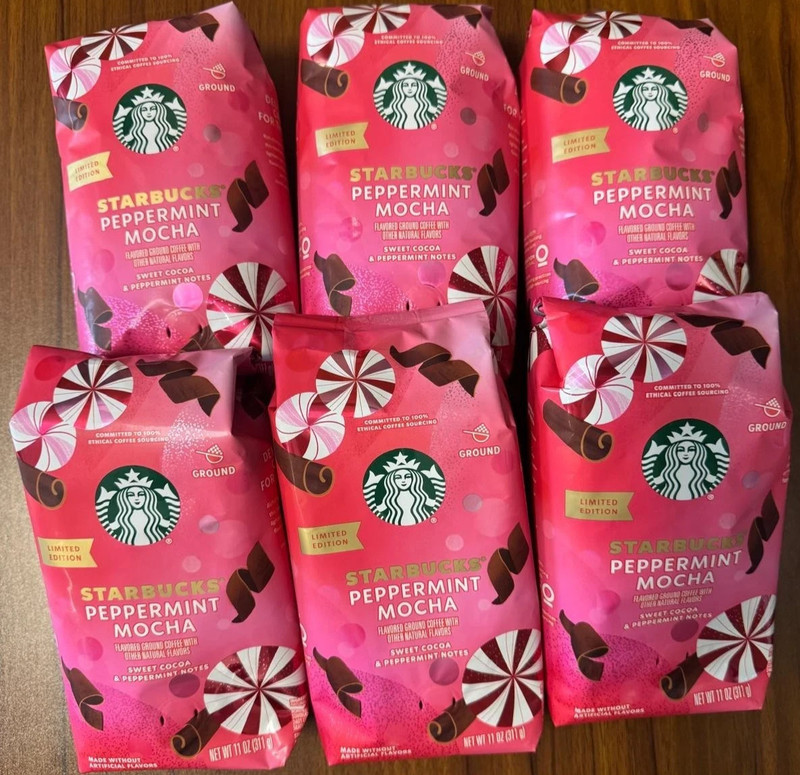 Starbucks Coffee Peppermint Mocha Ground Roast 11 oz 6 Bag LOT Holiday medium li