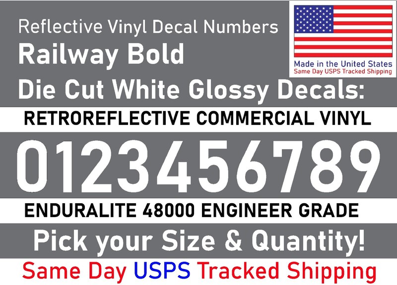 0-10 1″-5″ Your Size Vinyl Reflective Decal Sticker Numbers (White), Made in USA