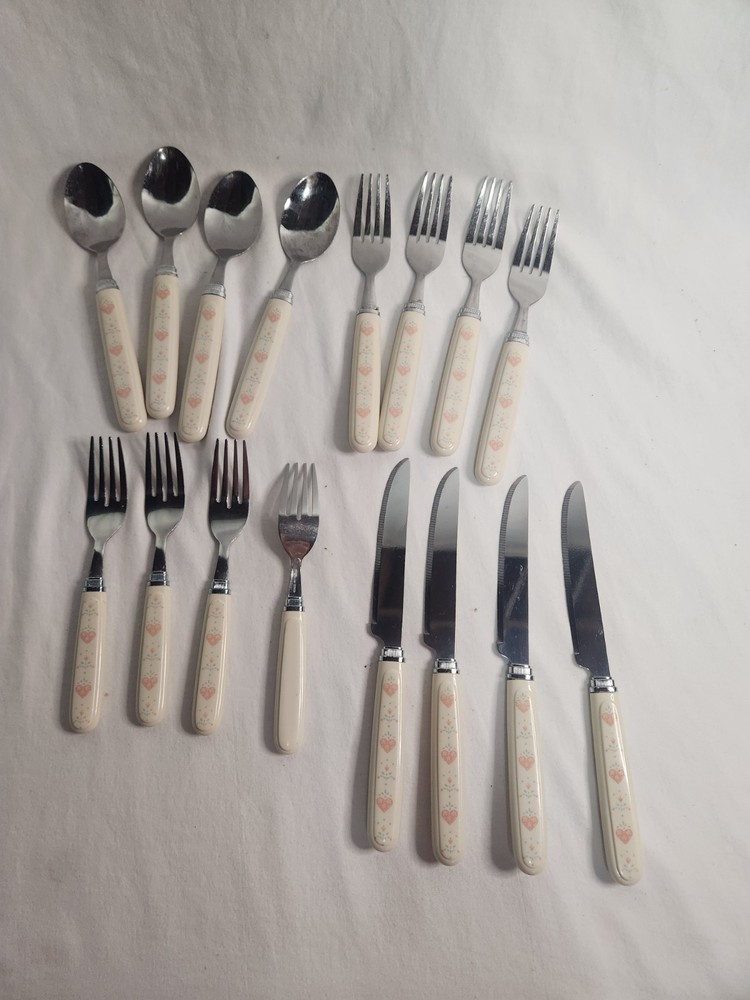 Forever Yours Pink Peach Hearts Corelle Flatware SET Silverware