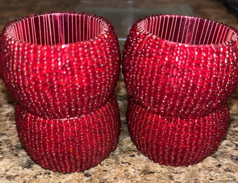 4 Red Beaded Napkin Rings Christmas Valentines New Years Festive Celebration
