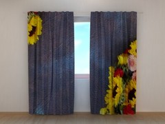 3D Curtain Printed Dahlia and Sunflowers yellow flowers Wellmira Made to Measure