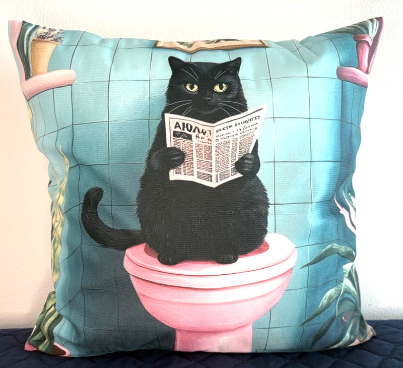 Curious Black Cat Reading Newspaper Pillow Cover – Whimsical Home Decor