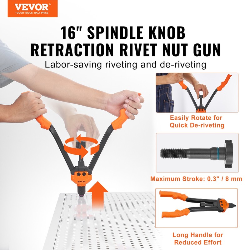 VEVOR Rivet Nut Tool 16in Rivnut Tool Kit 13 PCS Mandrels and 186 PCS Rivet Nuts gallery