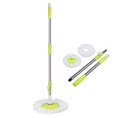 Spinning Mop Pole Handle Replacement for 360° Rotating Cleaning Tool+2 Mop Heads